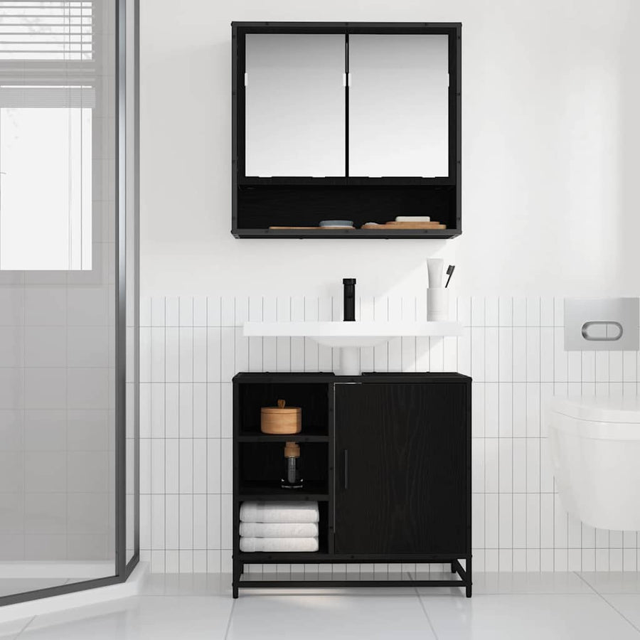 Badkamermeubelset met lade 2 pcs Zwart Eiken Bewerkt hout