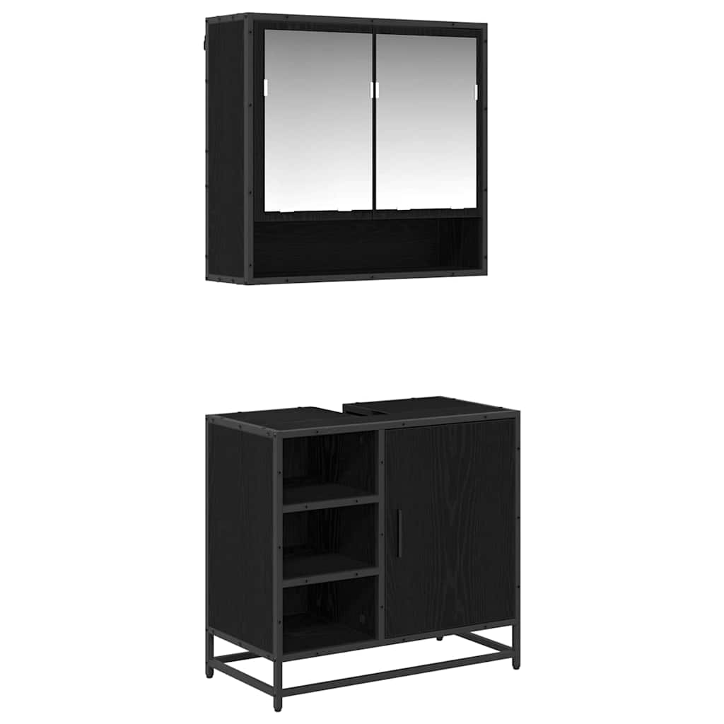 Badkamermeubelset met lade 2 pcs Zwart Eiken Bewerkt hout