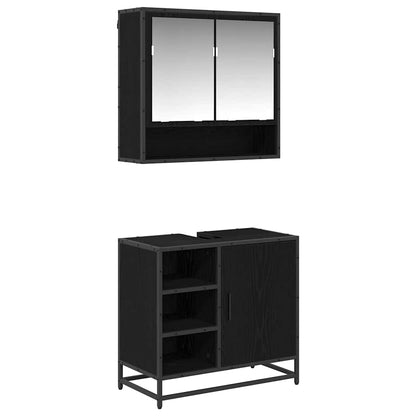 Badkamermeubelset met lade 2 pcs Zwart Eiken Bewerkt hout