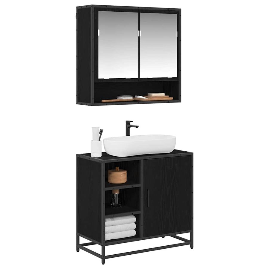Badkamermeubelset met lade 2 pcs Zwart Eiken Bewerkt hout