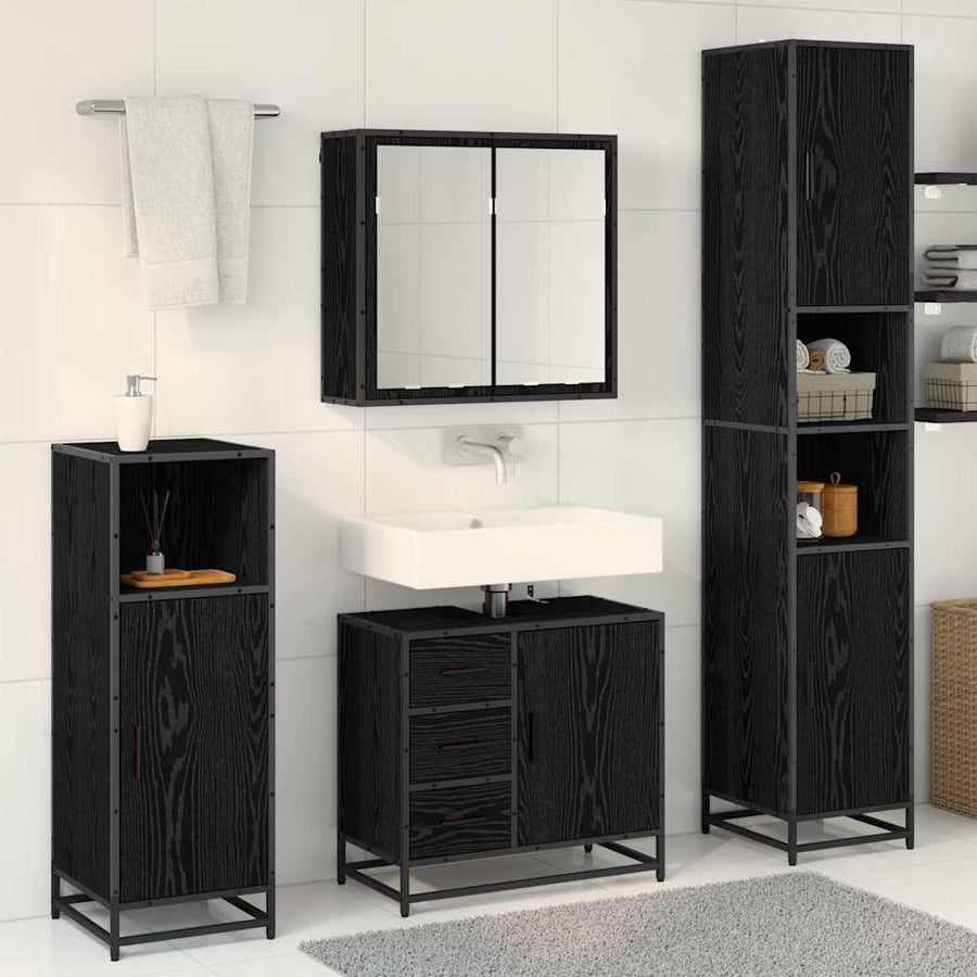 Badkamermeubelset met lade 4 pcs Zwart eiken 65 x 33 x 60 cm