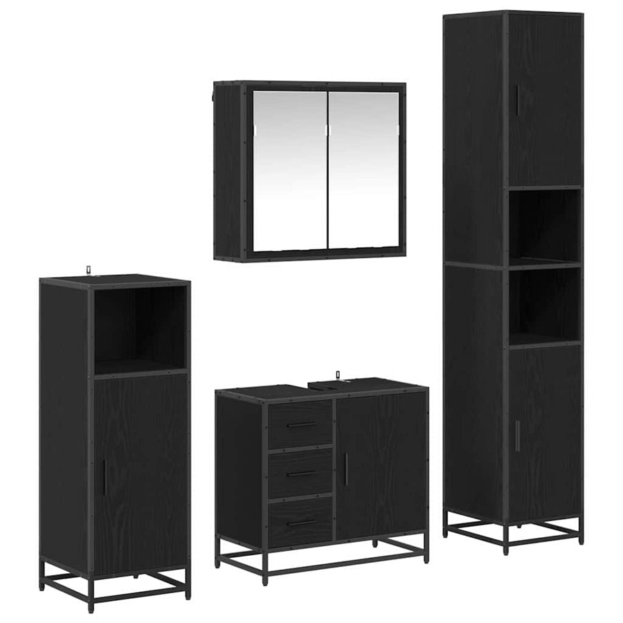 Badkamermeubelset met lade 4 pcs Zwart eiken 65 x 33 x 60 cm