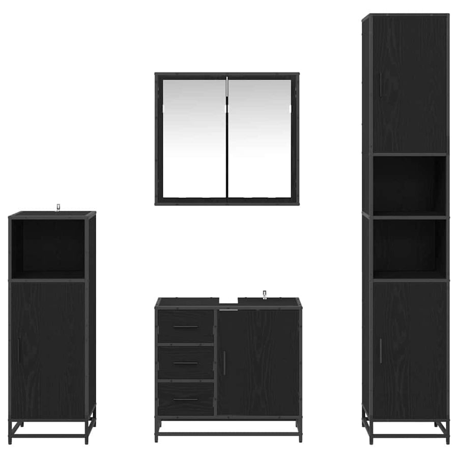 Badkamermeubelset met lade 4 pcs Zwart eiken 65 x 33 x 60 cm