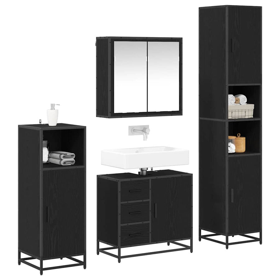 Badkamermeubelset met lade 4 pcs Zwart eiken 65 x 33 x 60 cm