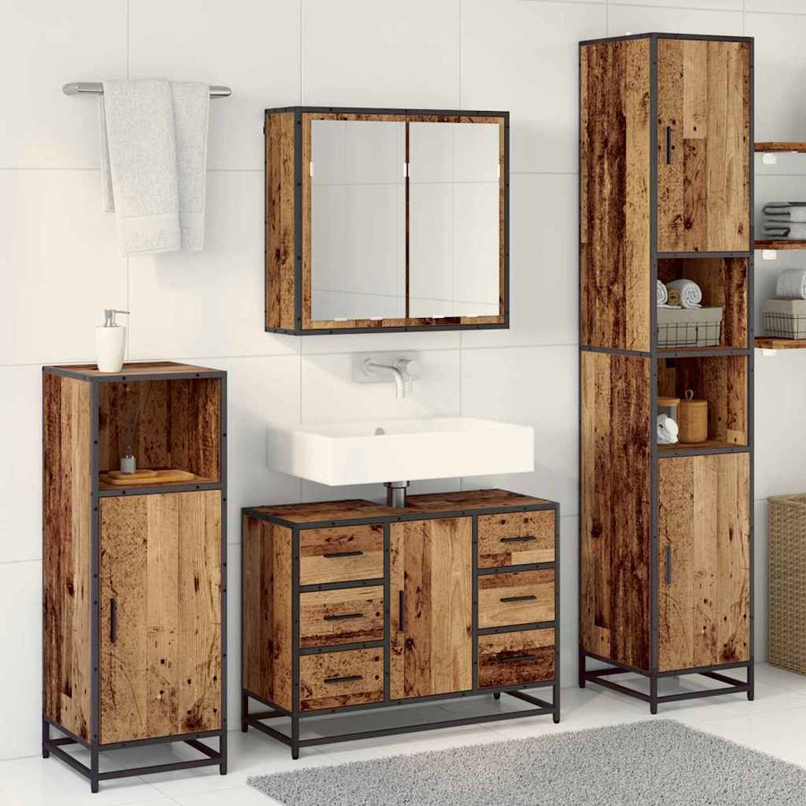 Badkamermeubelset 3 Pcs 80 X 33 X 60 Cm Bewerkt Hout Oud hout