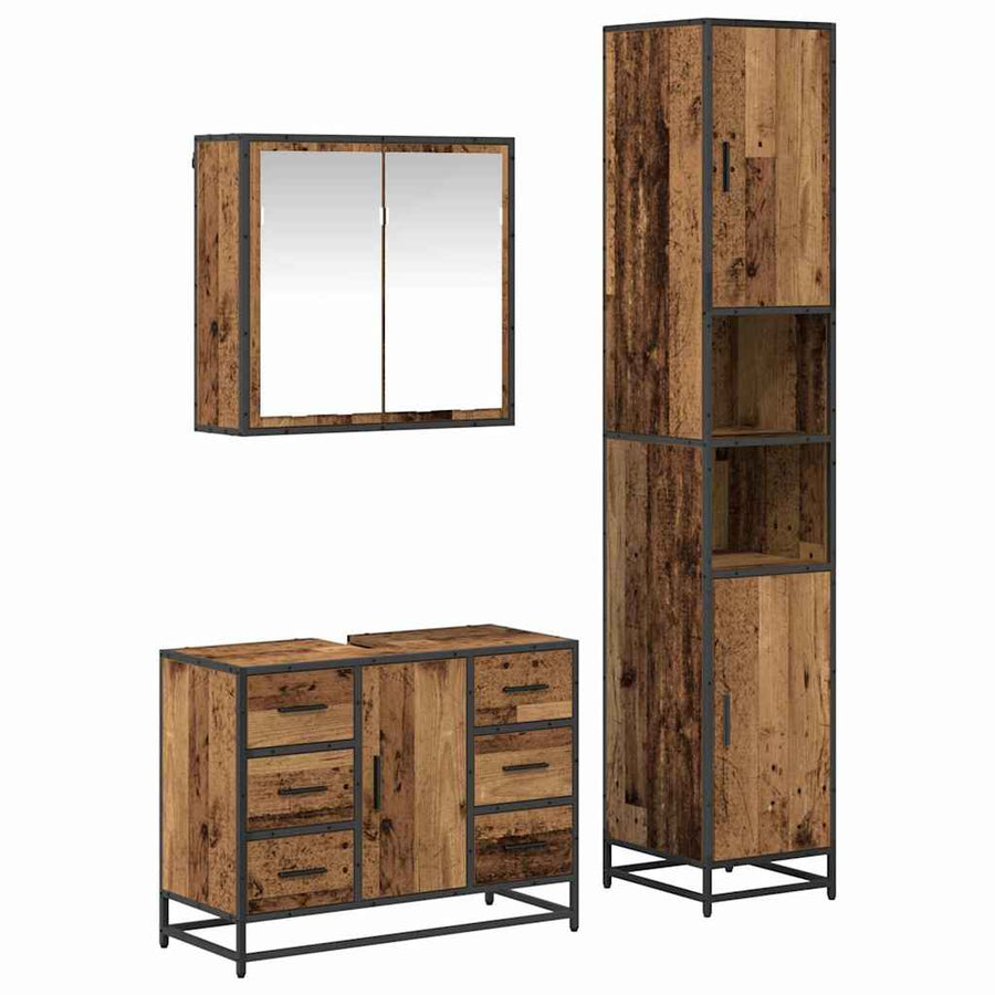 Badkamermeubelset 3 Pcs 80 X 33 X 60 Cm Bewerkt Hout Oud hout