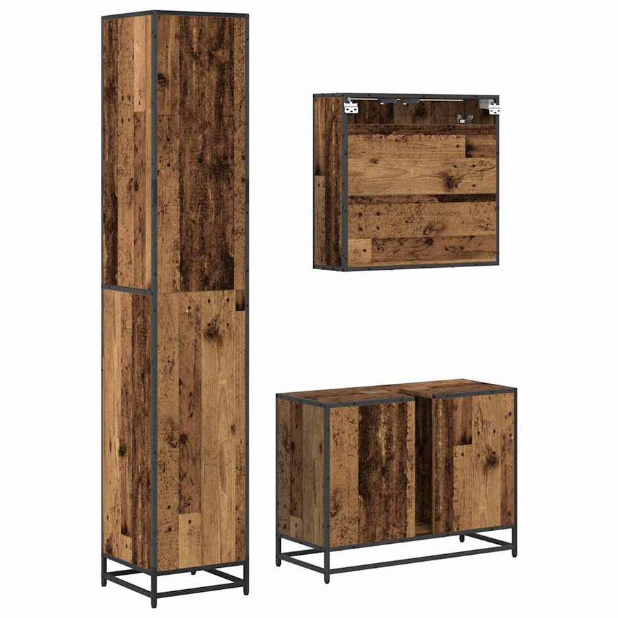 Badkamermeubelset 3 Pcs 80 X 33 X 60 Cm Bewerkt Hout Oud hout