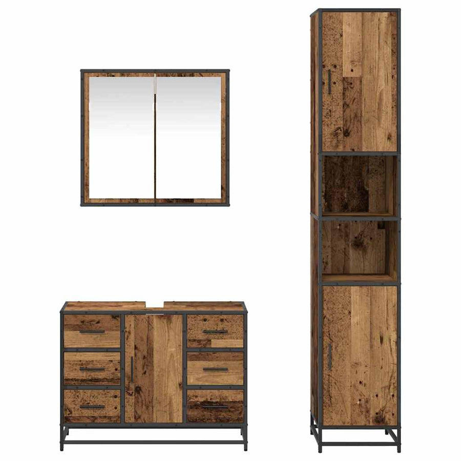 Badkamermeubelset 3 Pcs 80 X 33 X 60 Cm Bewerkt Hout Oud hout