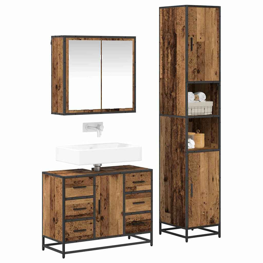 Badkamermeubelset 3 Pcs 80 X 33 X 60 Cm Bewerkt Hout Oud hout