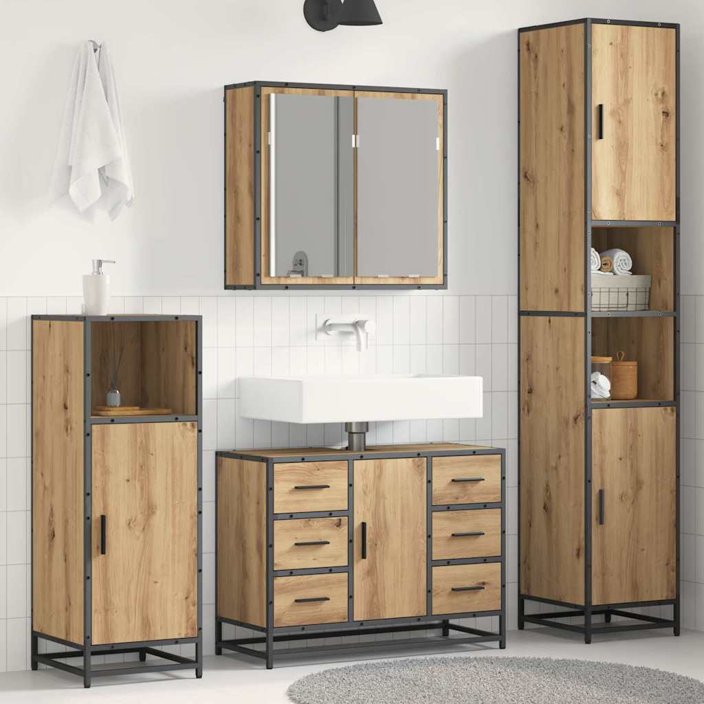Badkamermeubelset 3 Pcs Artisanaal Eikenkleurig Bewerkt Hout