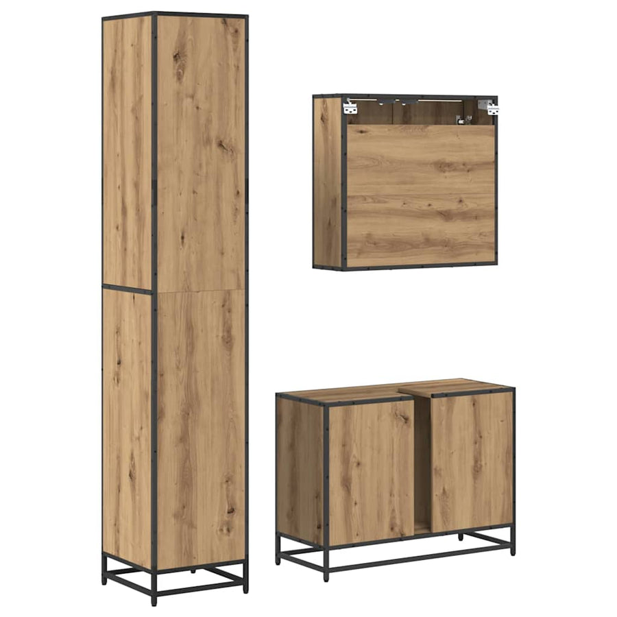 Badkamermeubelset 3 Pcs Artisanaal Eikenkleurig Bewerkt Hout