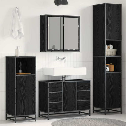 Badkamermeubelset met lade 3 pcs Zwart eiken 80 x 33 x 60 cm