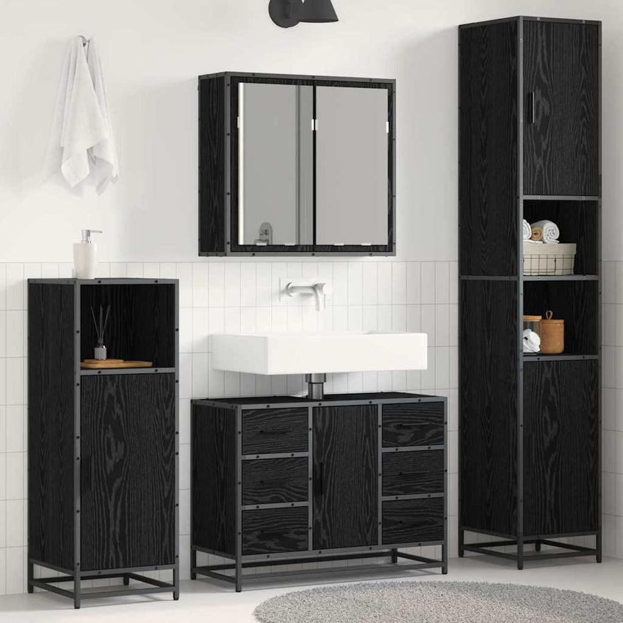 Badkamermeubelset met lade 3 pcs Zwart eiken 80 x 33 x 60 cm