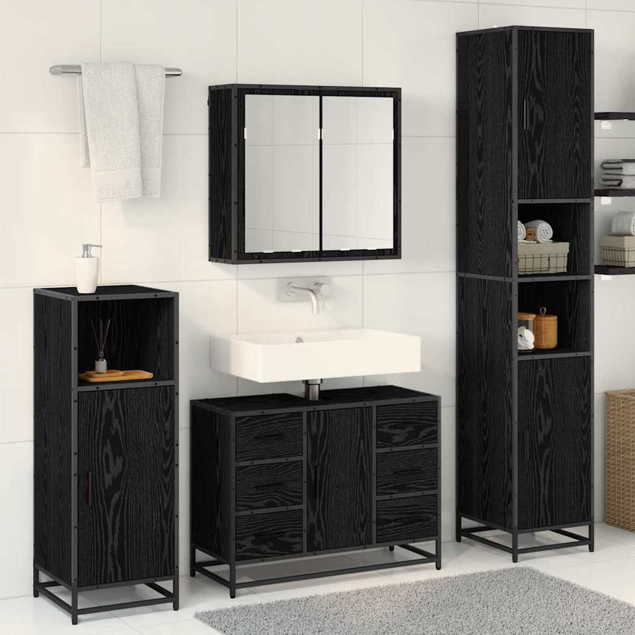 Badkamermeubelset met lade 3 pcs Zwart eiken 80 x 33 x 60 cm