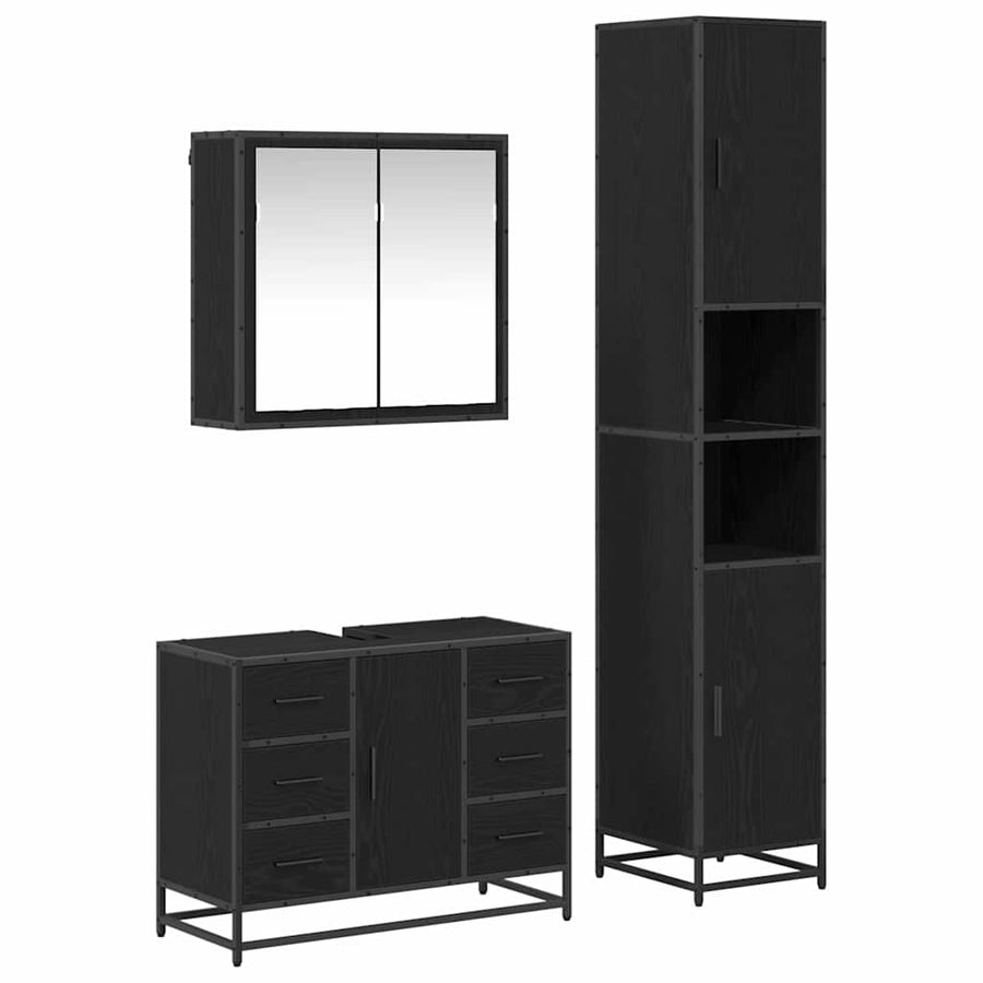 Badkamermeubelset met lade 3 pcs Zwart eiken 80 x 33 x 60 cm