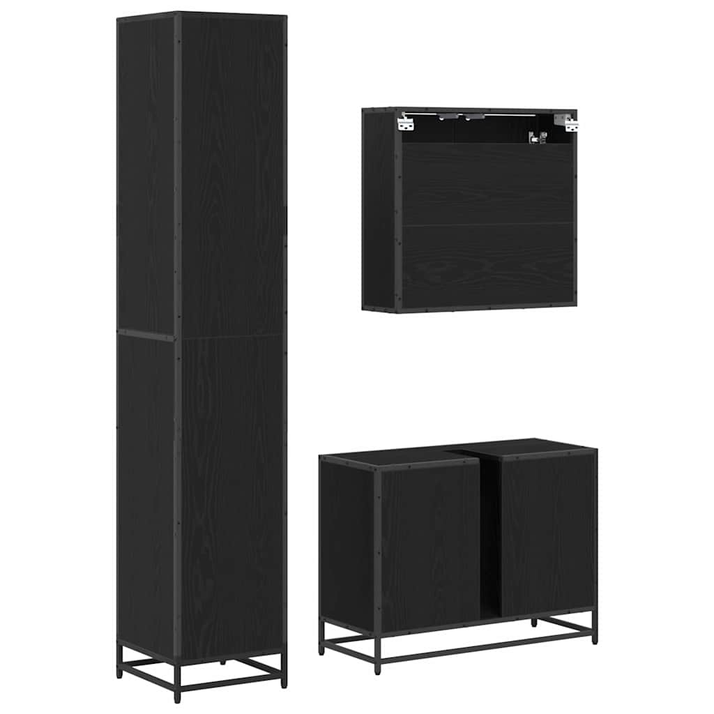 Badkamermeubelset met lade 3 pcs Zwart eiken 80 x 33 x 60 cm