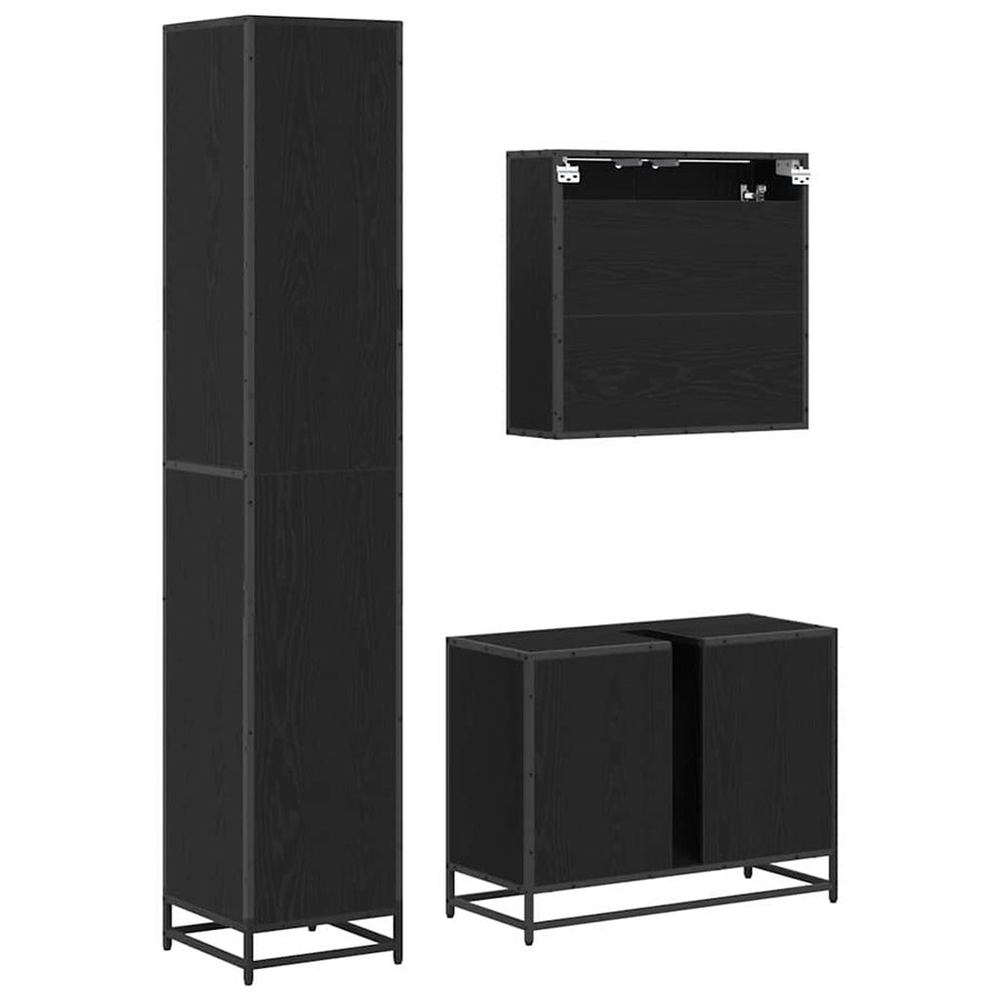 Badkamermeubelset met lade 3 pcs Zwart eiken 80 x 33 x 60 cm