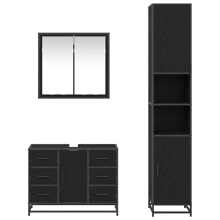 Badkamermeubelset met lade 3 pcs Zwart eiken 80 x 33 x 60 cm