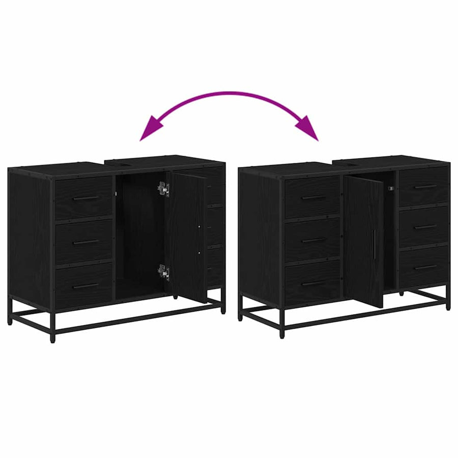 Badkamermeubelset met lade 3 pcs Zwart eiken 80 x 33 x 60 cm