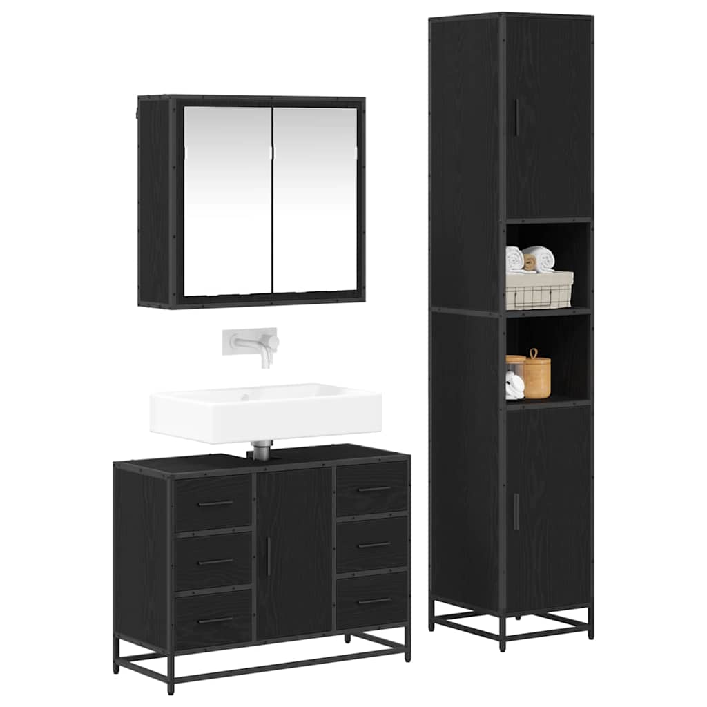 Badkamermeubelset met lade 3 pcs Zwart eiken 80 x 33 x 60 cm
