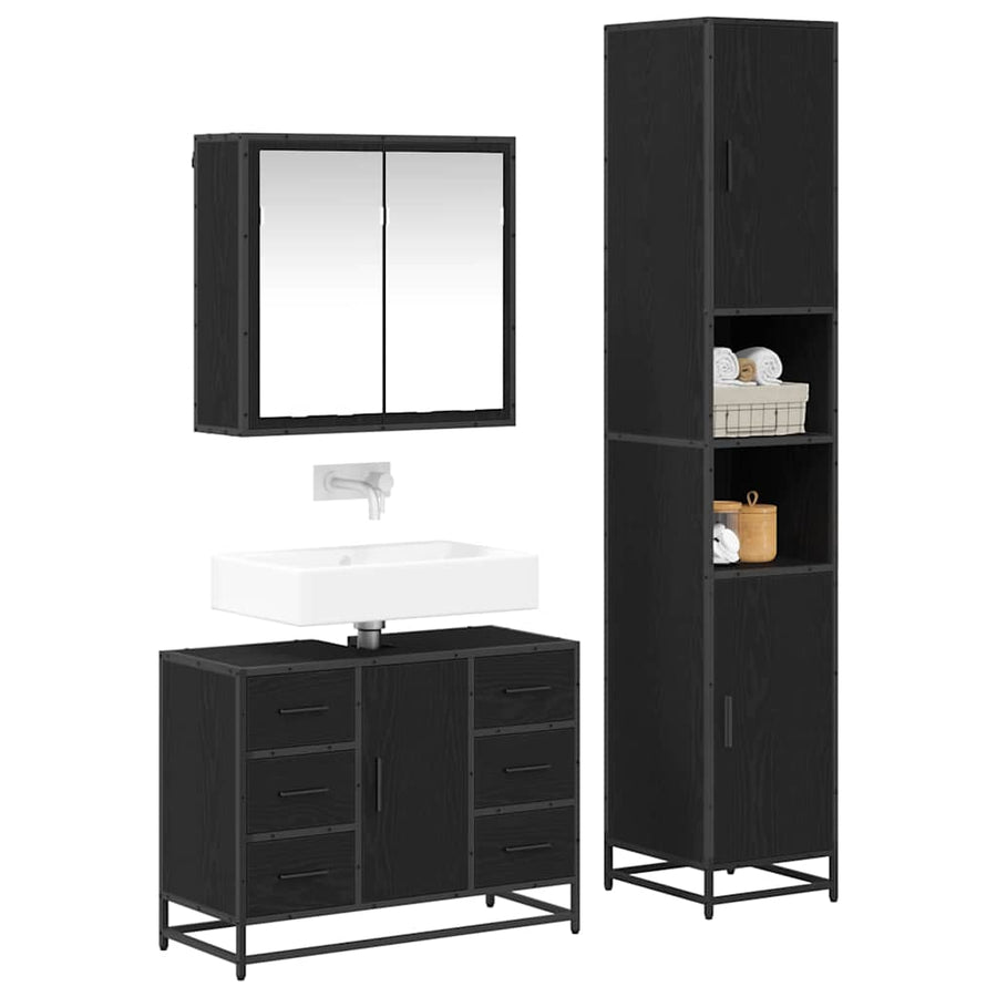 Badkamermeubelset met lade 3 pcs Zwart eiken 80 x 33 x 60 cm