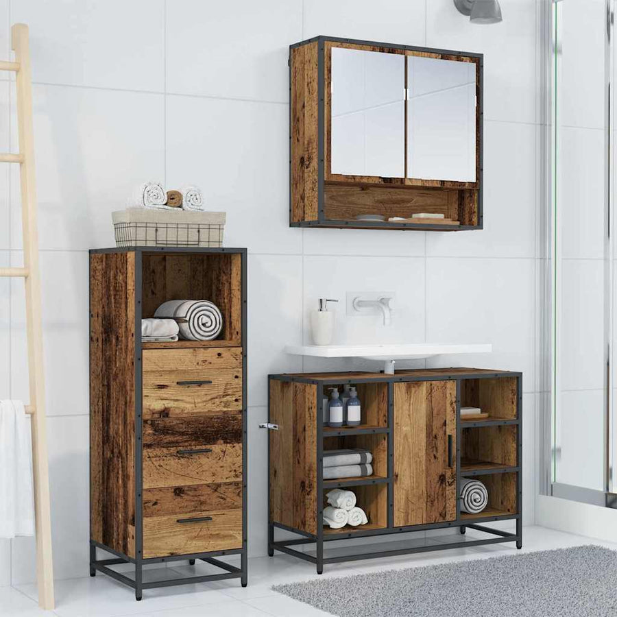 Badkamermeubelset 3 pcs Oud hout 80 x 33 x 60 cm Bewerkt hout