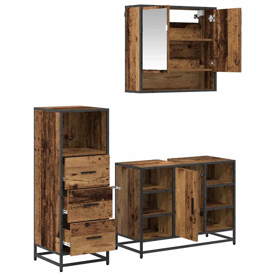 Badkamermeubelset 3 pcs Oud hout 80 x 33 x 60 cm Bewerkt hout