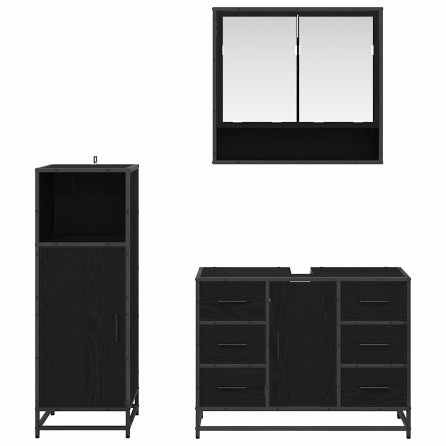 Badkamermeubelset 3 pcs Oud hout 80 x 33 x 60 cm Bewerkt hout