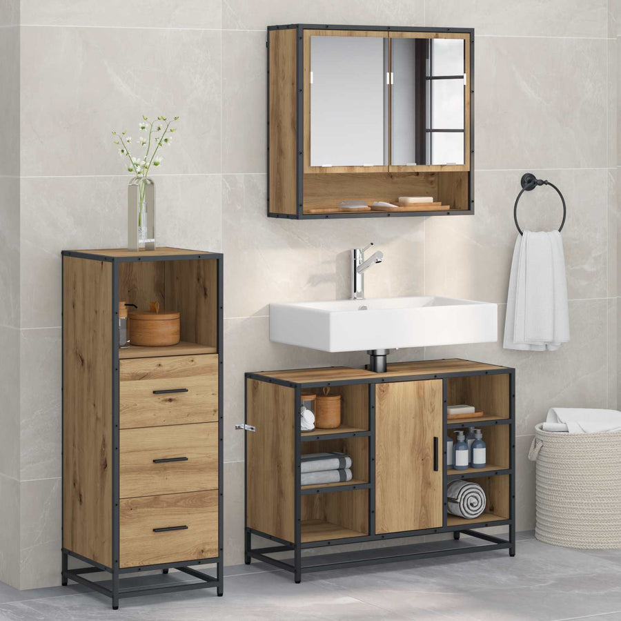 Badkamermeubelset met lade 3 pcs Artisan Eiken Bewerkt hout