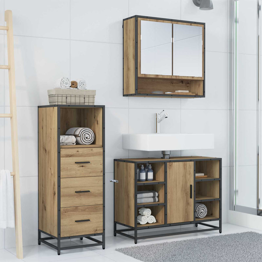 Badkamermeubelset met lade 3 pcs Artisan Eiken Bewerkt hout