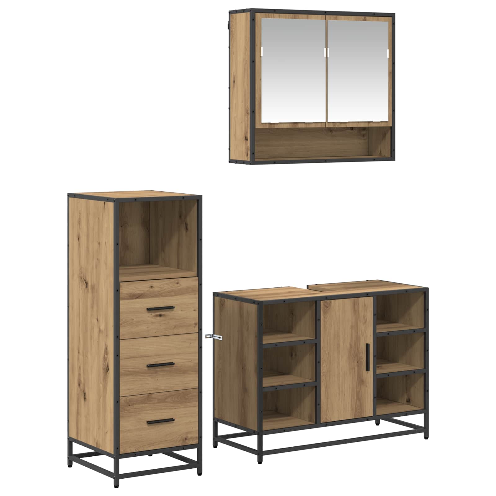 Badkamermeubelset met lade 3 pcs Artisan Eiken Bewerkt hout