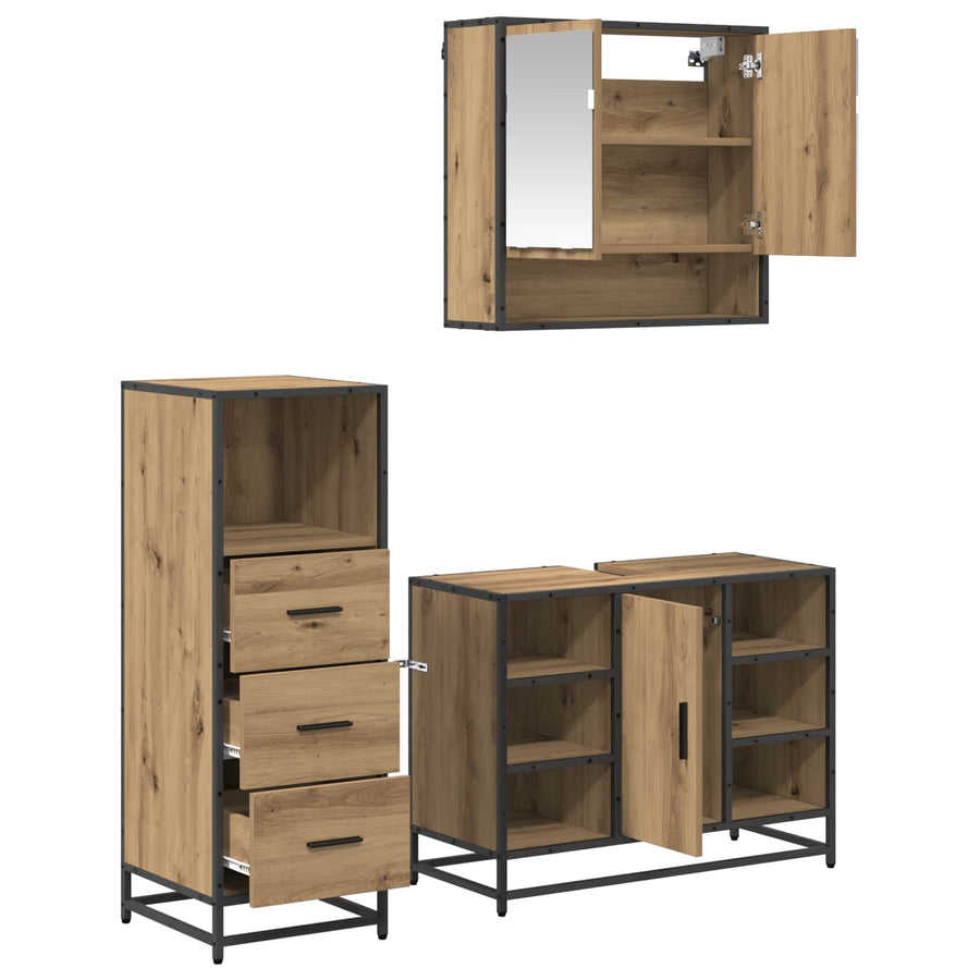 Badkamermeubelset met lade 3 pcs Artisan Eiken Bewerkt hout