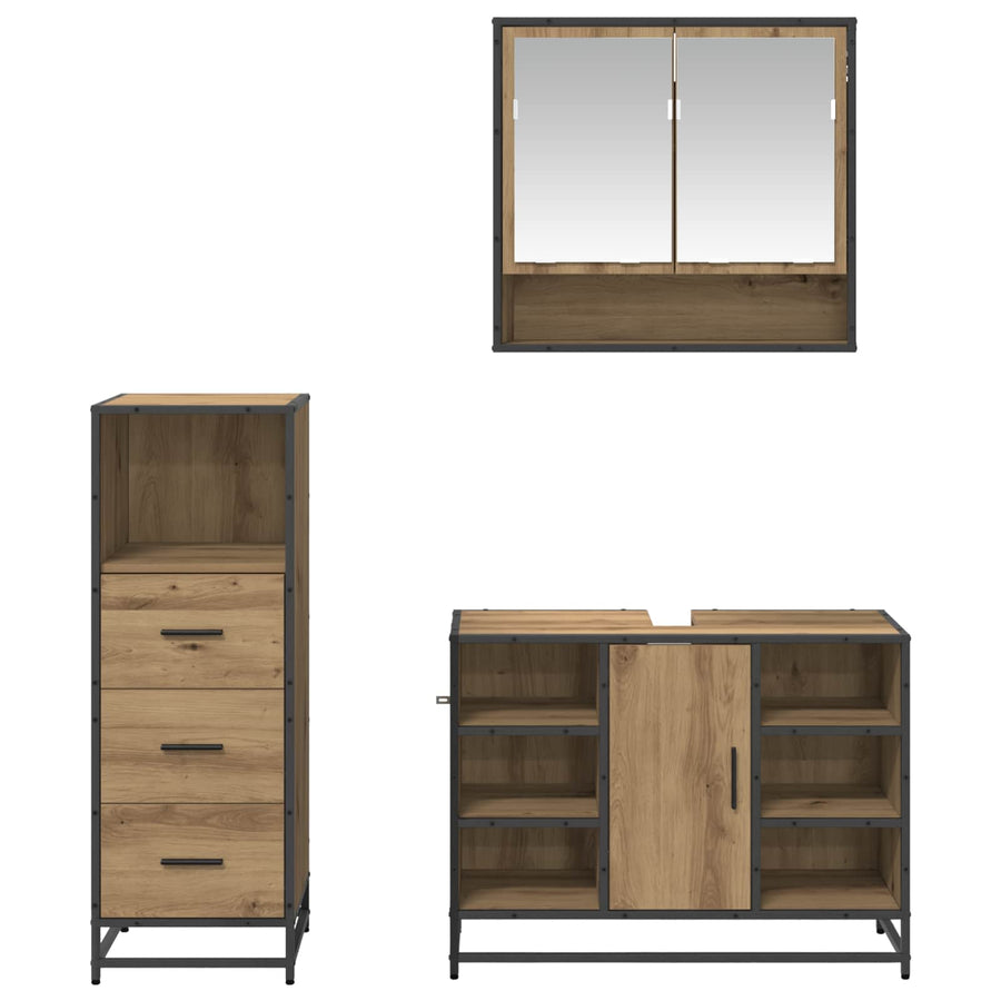 Badkamermeubelset met lade 3 pcs Artisan Eiken Bewerkt hout