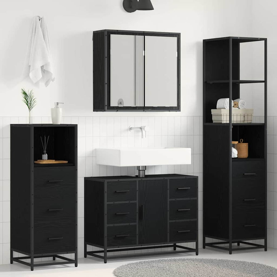 Badkamermeubelset met lade 3 pcs Zwart eiken 80 x 33 x 60 cm