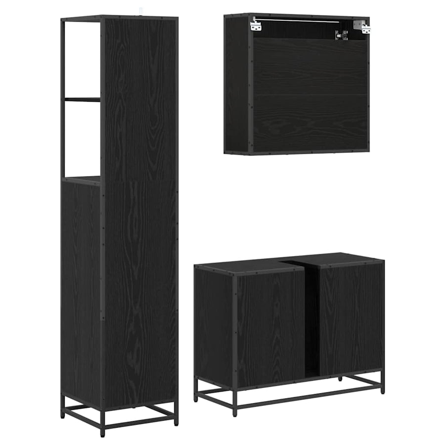 Badkamermeubelset met lade 3 pcs Zwart eiken 80 x 33 x 60 cm