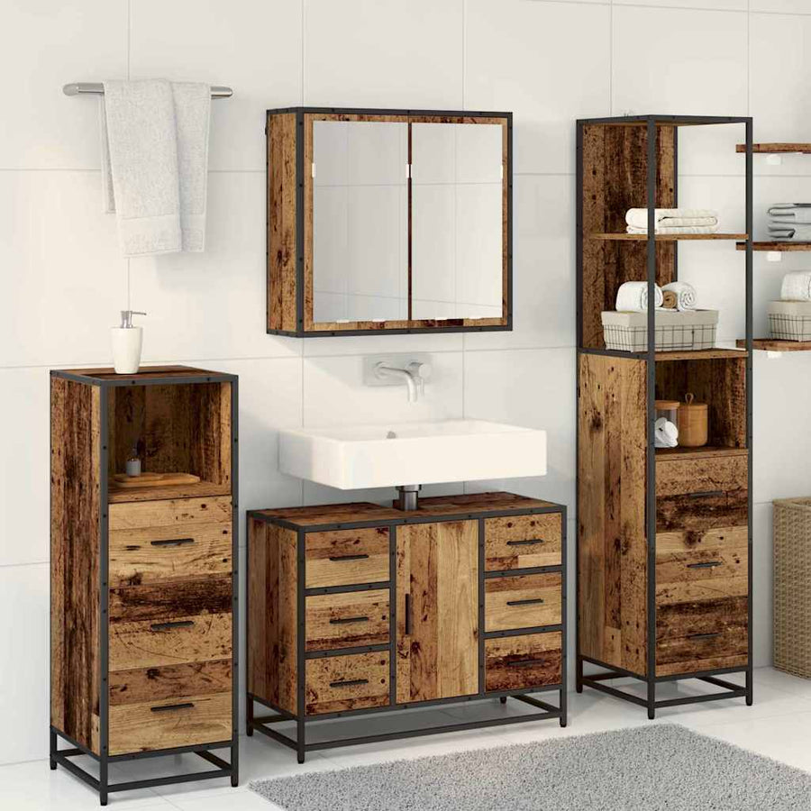 Badkamermeubelset 4 Pcs 80 X 33 X 60 Cm Bewerkt Hout Oud hout