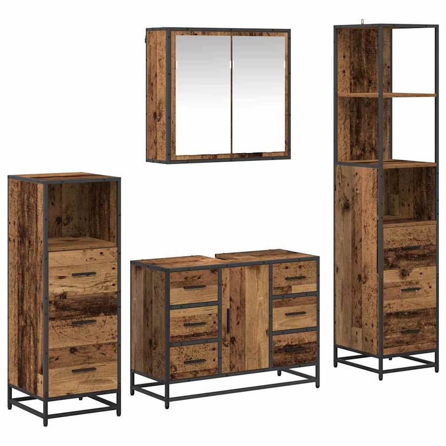 Badkamermeubelset 4 Pcs 80 X 33 X 60 Cm Bewerkt Hout Oud hout