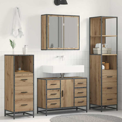 Badkamermeubelset 4 Pcs Artisanaal Eikenkleurig Bewerkt Hout
