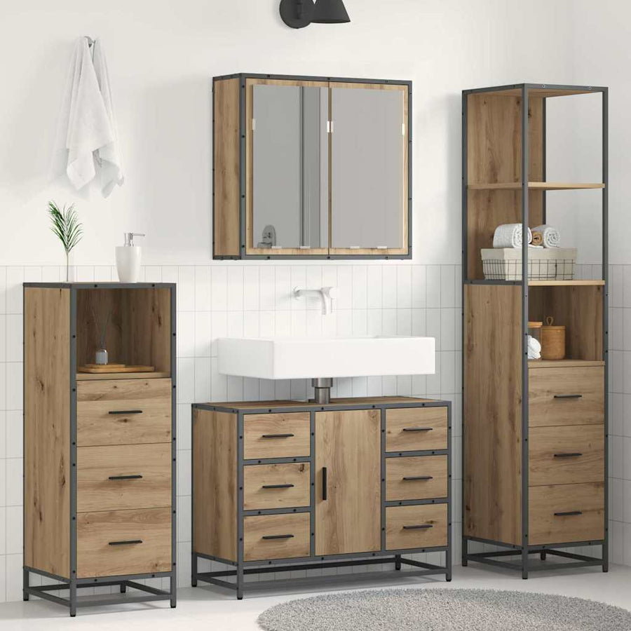 Badkamermeubelset 4 Pcs Artisanaal Eikenkleurig Bewerkt Hout