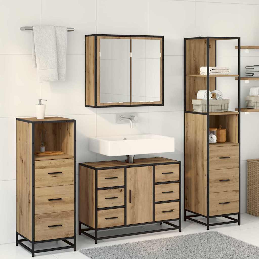 Badkamermeubelset 4 Pcs Artisanaal Eikenkleurig Bewerkt Hout