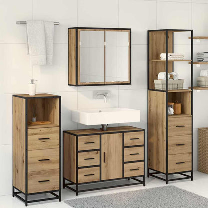 Badkamermeubelset 4 Pcs Artisanaal Eikenkleurig Bewerkt Hout