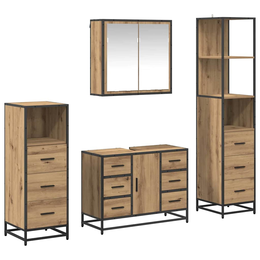 Badkamermeubelset 4 Pcs Artisanaal Eikenkleurig Bewerkt Hout