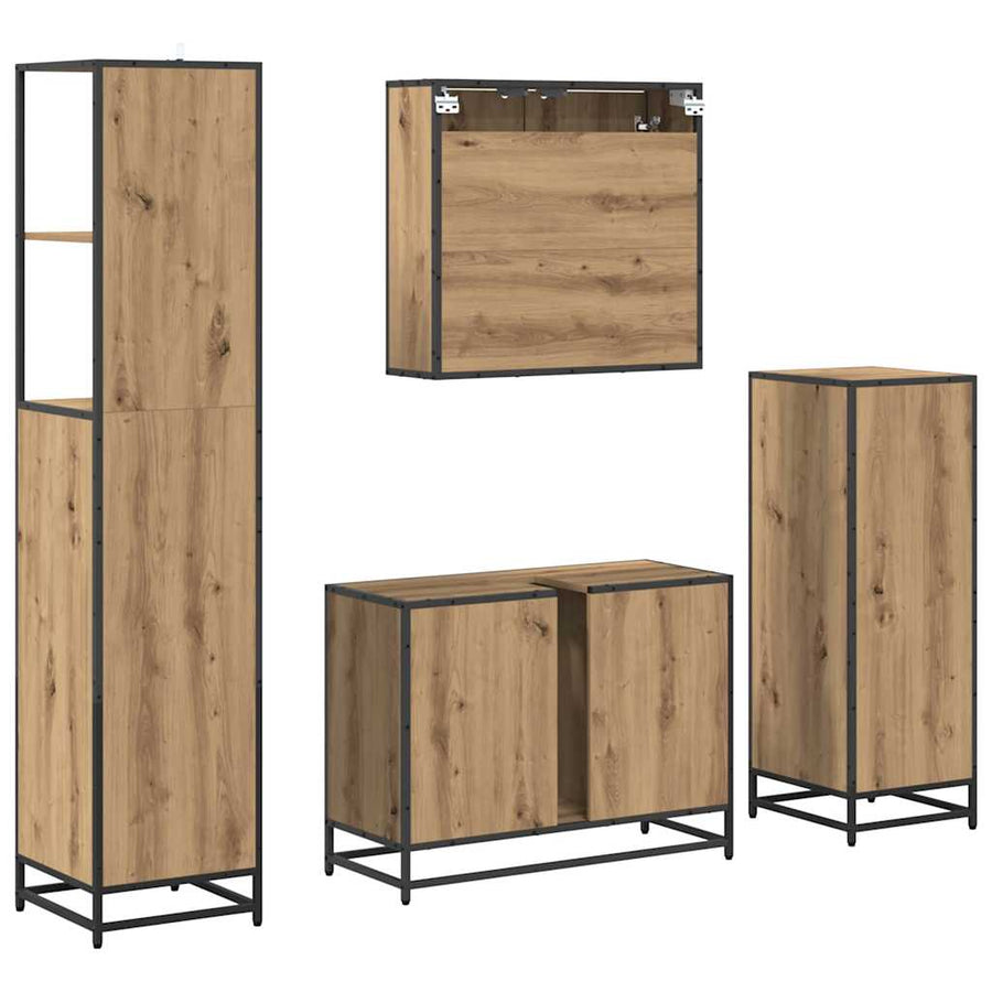 Badkamermeubelset 4 Pcs Artisanaal Eikenkleurig Bewerkt Hout