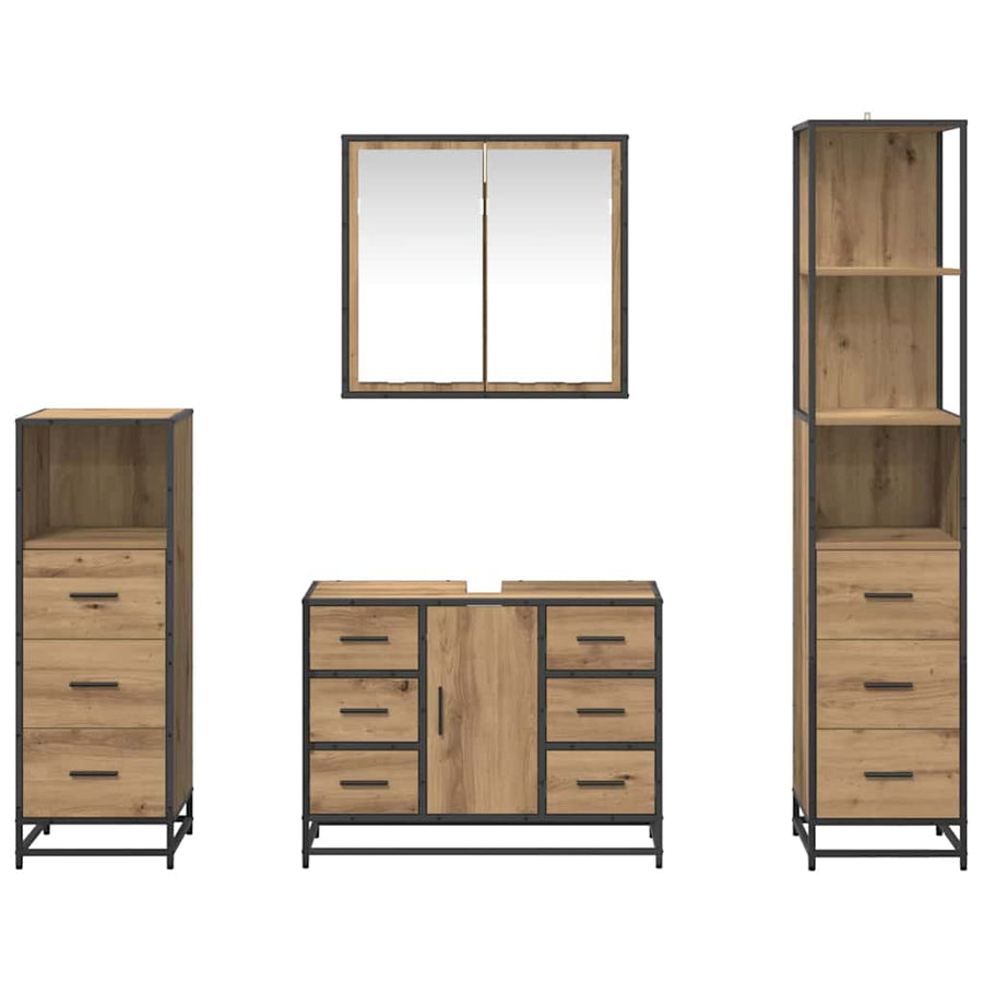 Badkamermeubelset 4 Pcs Artisanaal Eikenkleurig Bewerkt Hout