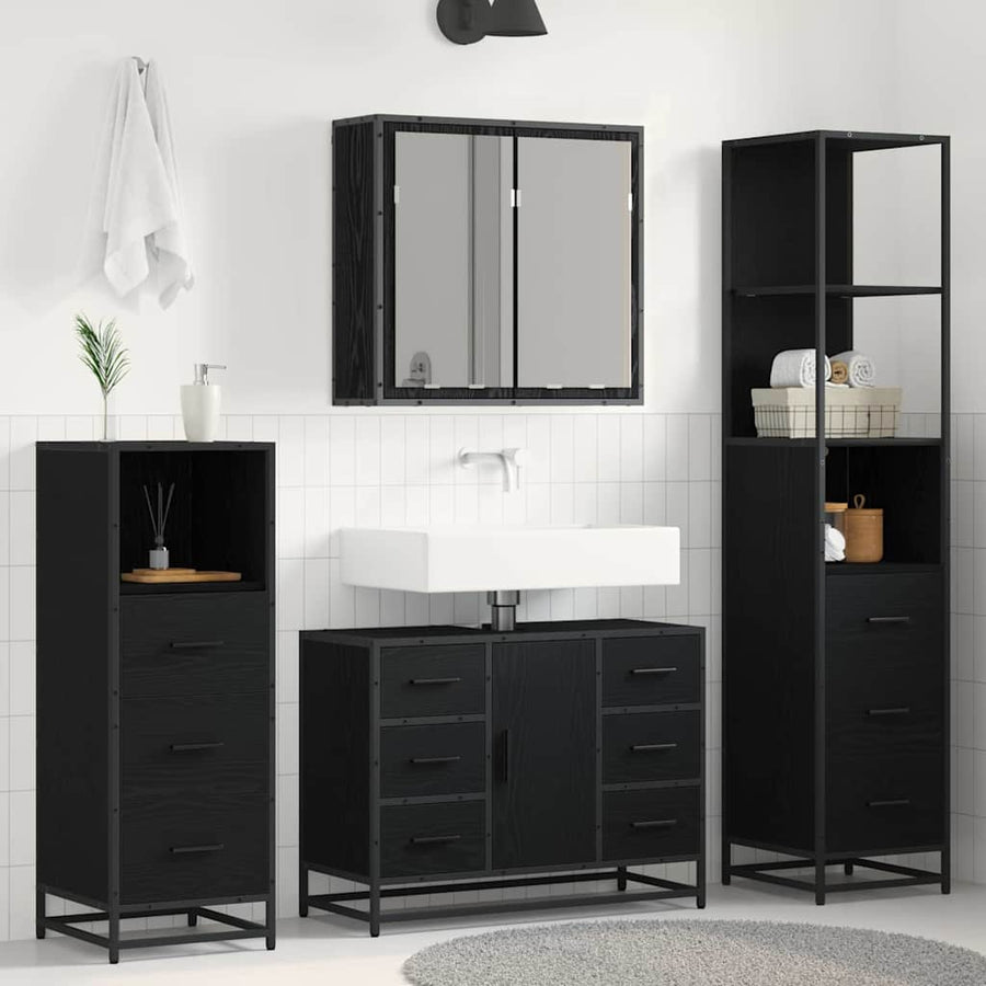 Badkamermeubelset met lade 4 pcs Zwart eiken 80 x 33 x 60 cm