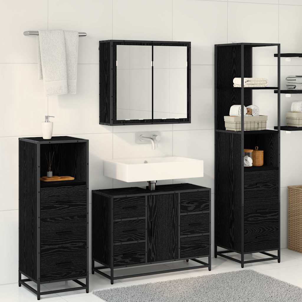 Badkamermeubelset met lade 4 pcs Zwart eiken 80 x 33 x 60 cm