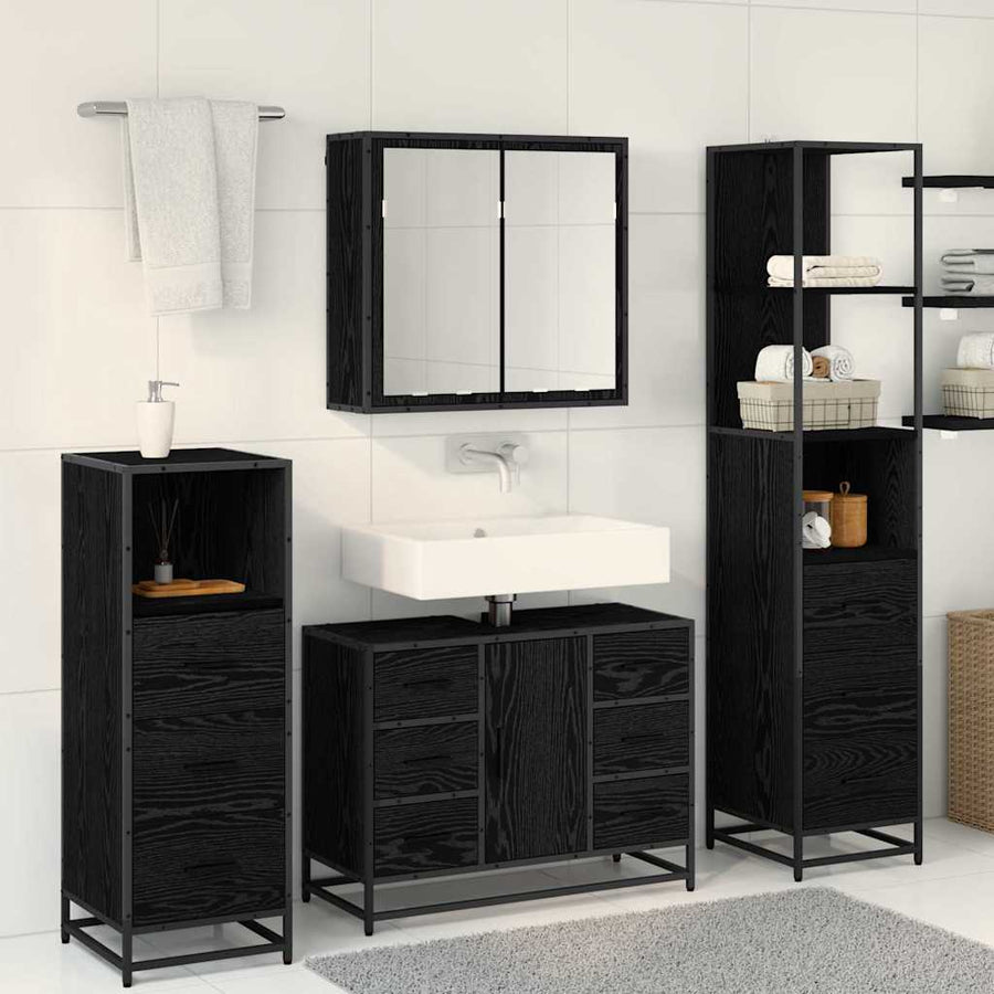 Badkamermeubelset met lade 4 pcs Zwart eiken 80 x 33 x 60 cm