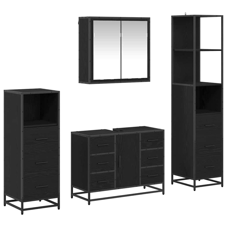 Badkamermeubelset met lade 4 pcs Zwart eiken 80 x 33 x 60 cm