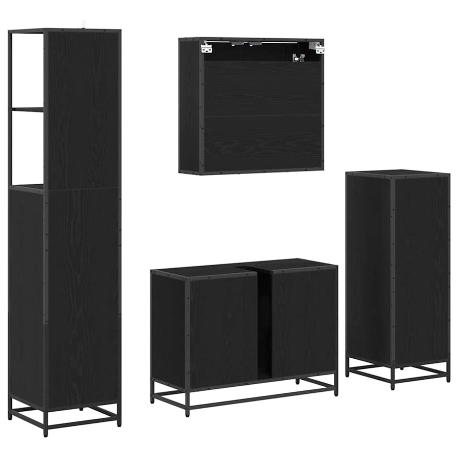 Badkamermeubelset met lade 4 pcs Zwart eiken 80 x 33 x 60 cm