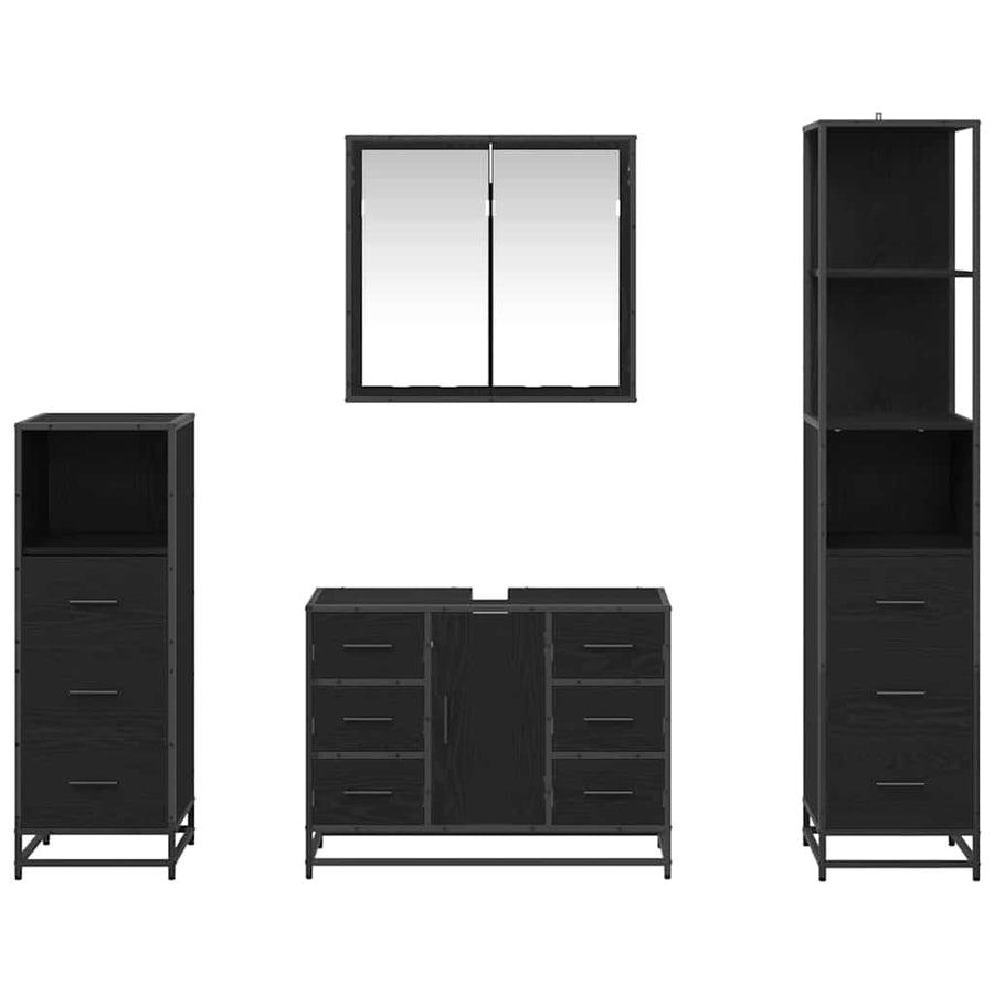 Badkamermeubelset met lade 4 pcs Zwart eiken 80 x 33 x 60 cm